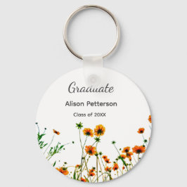 Sinaasappel geel wilde bloemen modern graduatie ru sleutelhanger