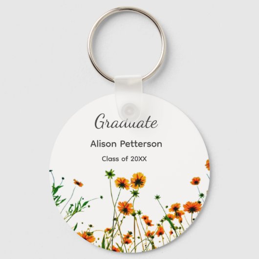Sinaasappel geel wilde bloemen modern graduatie ru sleutelhanger (Voorkant)
