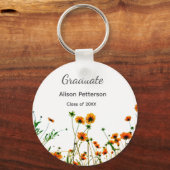 Sinaasappel geel wilde bloemen modern graduatie ru sleutelhanger (Voorkant)