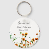 Sinaasappel geel wilde bloemen modern graduatie ru sleutelhanger (Achterkant)