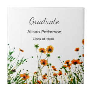 Sinaasappel geel wilde bloemen modern graduatie ru tegeltje