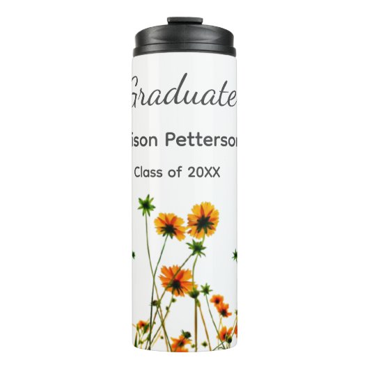 Sinaasappel geel wilde bloemen modern graduatie ru thermosbeker (Voorkant)