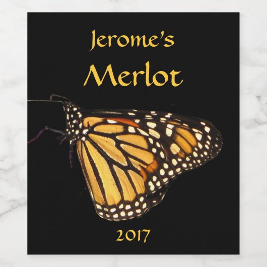 Sinaasappel Geel Zwart Monarch Vlinder Wijn Label Wijn Etiket (Enkel label)