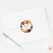 Sinaasappel & Geelgouden Herfst Bloemen Monogram - Ronde Sticker (Envelop)