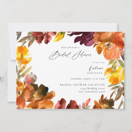 Sinaasappel & Geelgouden Herfst Bloemen Vrijgezell Kaart (Voorkant)