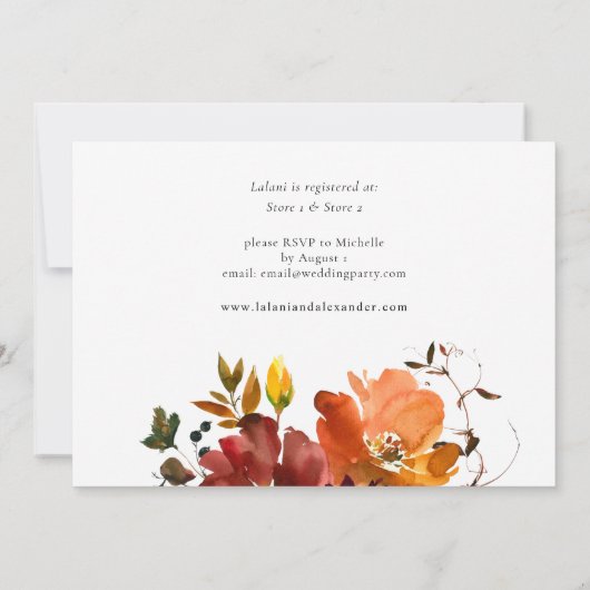 Sinaasappel & Geelgouden Herfst Bloemen Vrijgezell Kaart (Achterkant)