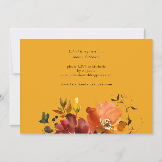 Sinaasappel & Geelgouden Herfst Bloemen Vrijgezell Kaart (Achterkant)