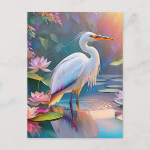Sinaasappel Gekochte Witte Heron Fantasy Vogel Briefkaart