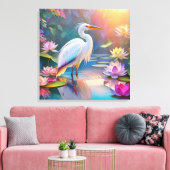 Sinaasappel Gekochte Witte Heron Fantasy Vogel Canvas Afdruk (Insitu (Woonkamer))