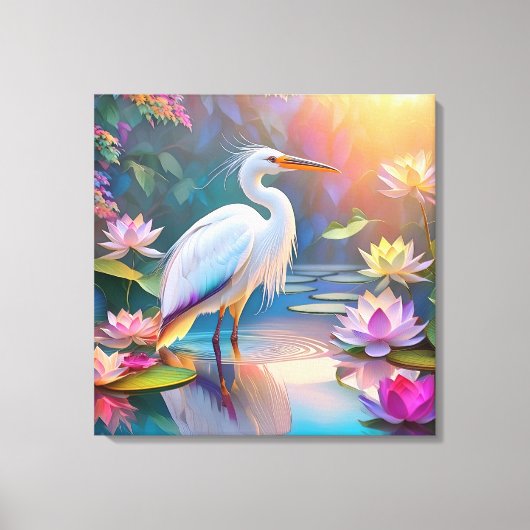 Sinaasappel Gekochte Witte Heron Fantasy Vogel Canvas Afdruk (Voorkant)