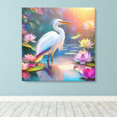 Sinaasappel Gekochte Witte Heron Fantasy Vogel Canvas Afdruk (Insitu (Houten vloer))