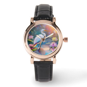 Sinaasappel Gekochte Witte Heron Fantasy Vogel Horloge