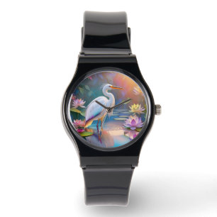 Sinaasappel Gekochte Witte Heron Fantasy Vogel Horloge
