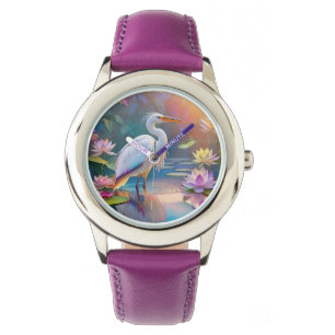 Sinaasappel Gekochte Witte Heron Fantasy Vogel Horloge
