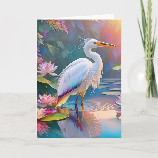 Sinaasappel Gekochte Witte Heron Fantasy Vogel Kaart (Voorkant)