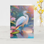 Sinaasappel Gekochte Witte Heron Fantasy Vogel Kaart (Gele Bloem)