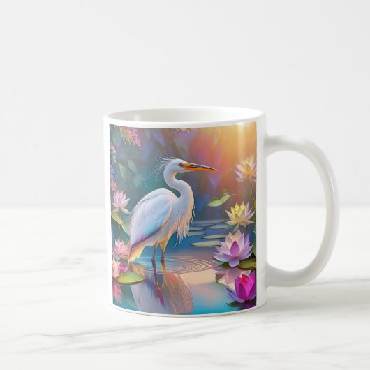 Sinaasappel Gekochte Witte Heron Fantasy Vogel Koffiemok (Rechts)