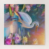 Sinaasappel Gekochte Witte Heron Fantasy Vogel Legpuzzel (Horizontaal)