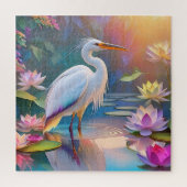 Sinaasappel Gekochte Witte Heron Fantasy Vogel Legpuzzel (Verticaal)