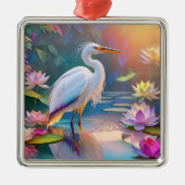 Sinaasappel Gekochte Witte Heron Fantasy Vogel Metalen Ornament (Voorkant)