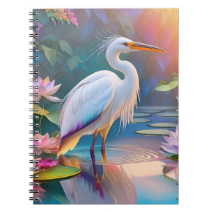 Sinaasappel Gekochte Witte Heron Fantasy Vogel Notitieboek