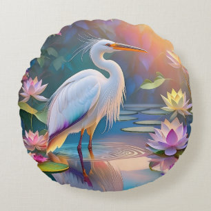 Sinaasappel Gekochte Witte Heron Fantasy Vogel Rond Kussen