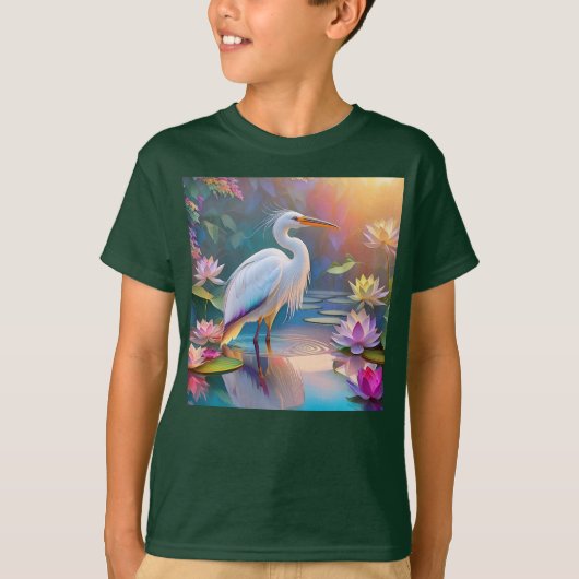Sinaasappel Gekochte Witte Heron Fantasy Vogel T-shirt (Voorkant)