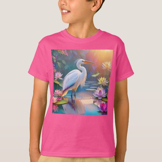 Sinaasappel Gekochte Witte Heron Fantasy Vogel T-shirt (Voorkant)