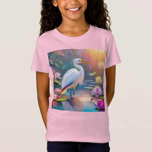 Sinaasappel Gekochte Witte Heron Fantasy Vogel T-shirt (Voorkant)