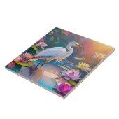 Sinaasappel Gekochte Witte Heron Fantasy Vogel Tegeltje (Zijkant)