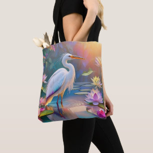 Sinaasappel Gekochte Witte Heron Fantasy Vogel Tote Bag