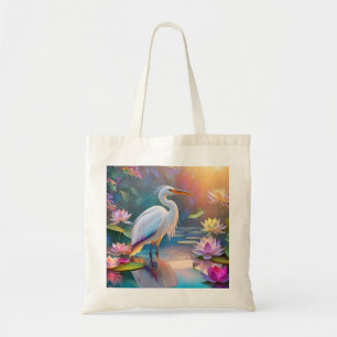 Sinaasappel Gekochte Witte Heron Fantasy Vogel Tote Bag