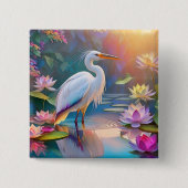 Sinaasappel Gekochte Witte Heron Fantasy Vogel Vierkante Button 5,1 Cm (Voorkant)