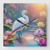 Sinaasappel Gekochte Witte Heron Fantasy Vogel Vierkante Klok (Voorkant)