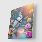 Sinaasappel Gekochte Witte Heron Fantasy Vogel Vierkante Klok (Hoek)