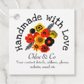 Sinaasappel, gele bloem handgemaakt met liefde dan bedankjes labels (Voorkant)