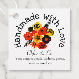 Sinaasappel, gele bloem handgemaakt met liefde dan bedankjes labels