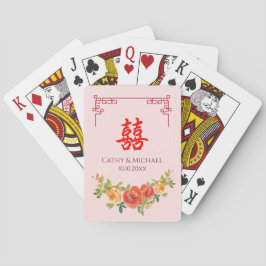 Sinaasappel gele bloemen Chinese kader bruiloft Pokerkaarten