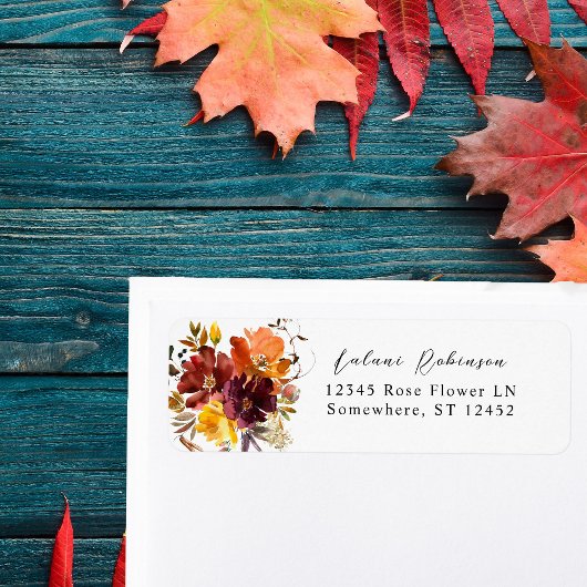 Sinaasappel & Gele Herfst Bloemen 2 Wit Retouradre Etiket