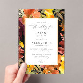 Sinaasappel & Gele Herfst Bloemen Bruiloft -3 Zwar Acryl Uitnodigingen (Insitu (Draagbaar))