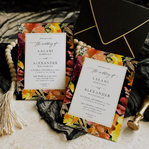 Sinaasappel & Gele Herfst Bloemen Bruiloft -3 Zwar Kaart