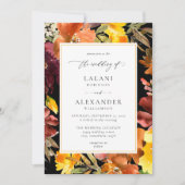 Sinaasappel & Gele Herfst Bloemen Bruiloft -3 Zwar Kaart (Voorkant)