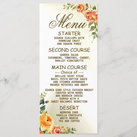 Sinaasappel Gele Rode Floral Greenery Menu (Voorkant)