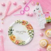 Sinaasappel Gele Rode Floral Greenery Papieren Bordje (Feest)