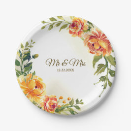 Sinaasappel Gele Rode Floral Greenery Papieren Bordje