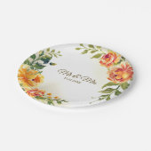 Sinaasappel Gele Rode Floral Greenery Papieren Bordje (Gekanteld)