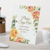 Sinaasappel Gele Rode Floral Greenery Reclamebord Met Voetstuk (Insitu)