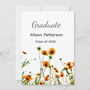 Sinaasappel gele wilde bloemen moderne graduatie r kaart