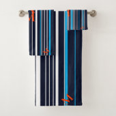 Sinaasappel gemerkt blauwe gestreepte bad handdoek (Insitu)