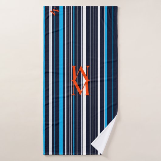 Sinaasappel gemerkt blauwe gestreepte bad handdoek (Badhanddoek)